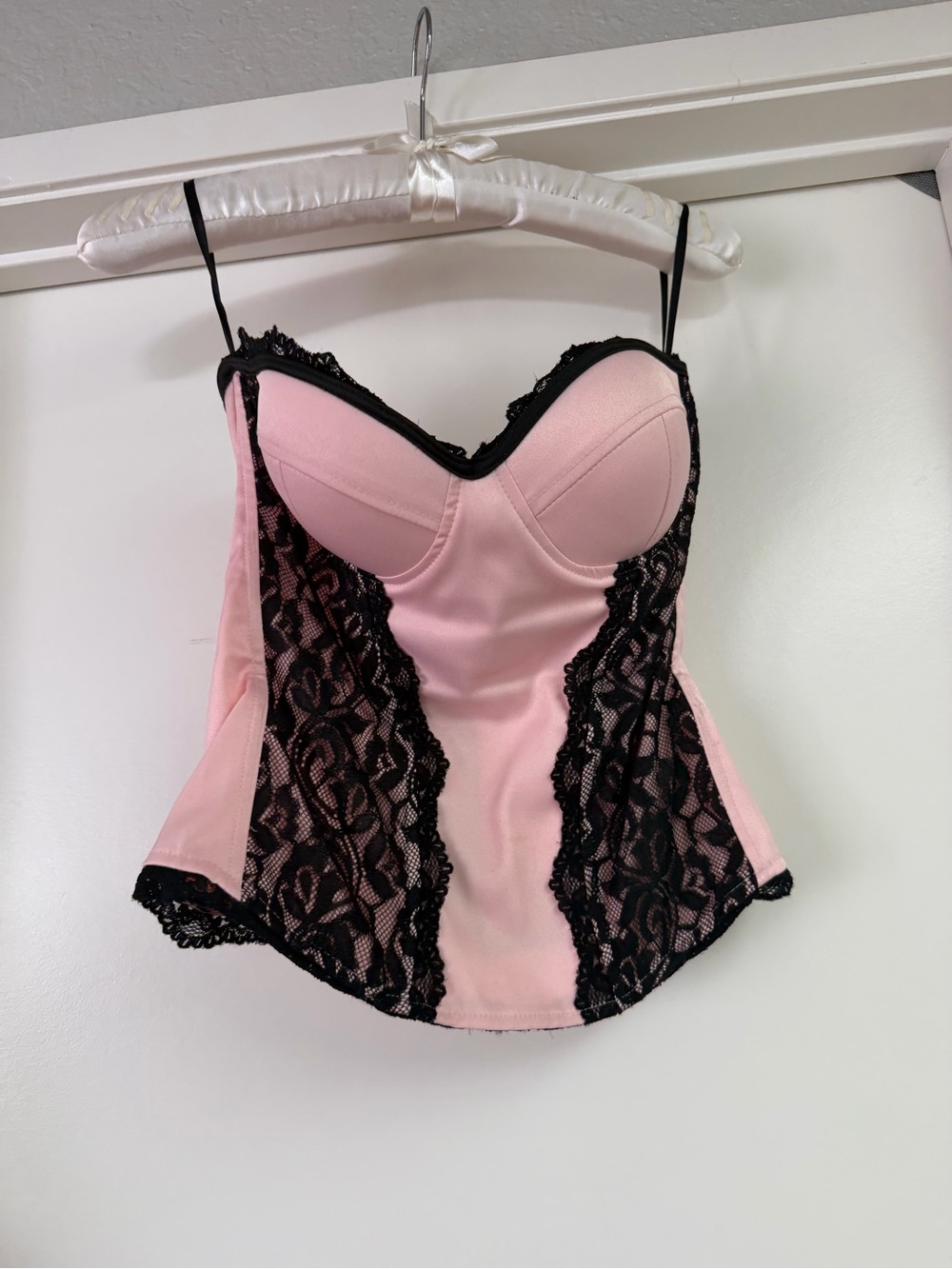 Pink & Black Lace Bustier Corset Top